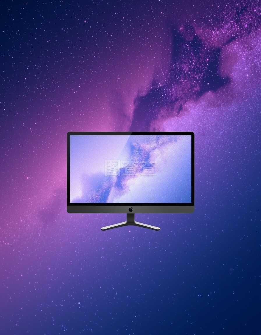 電腦屏幕上的星系背景 科技與宇宙的交匯
